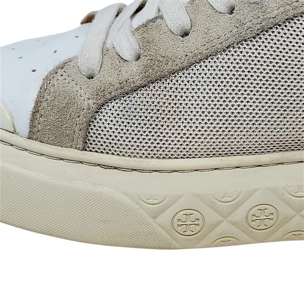 Tory Burch Ladybug Sneakers 9 M Womens Cream Blue Platform Mesh Leather Suede